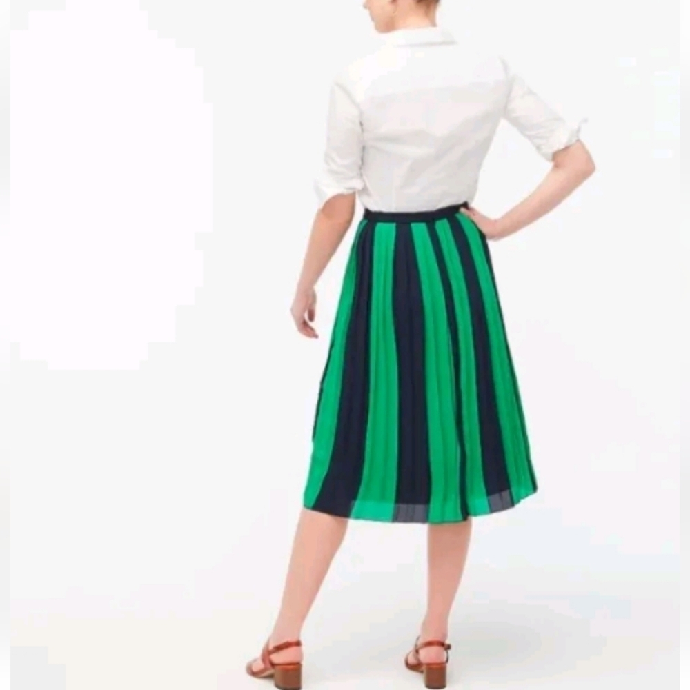 J. Crew Midi length skirt pleated green black petite women's size. 10 10P - Picture 3 of 7